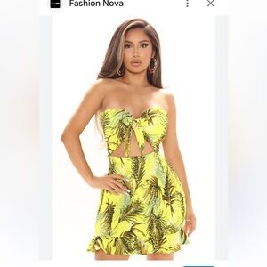 Fashion Nova Yellow Tropical Print Dress
